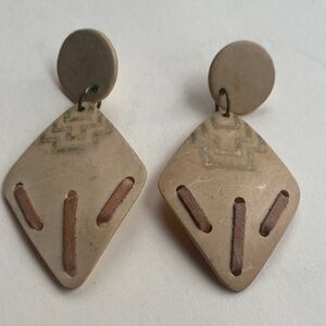 Vintage Boho, light wood Tan and Brown Geometric Earrings